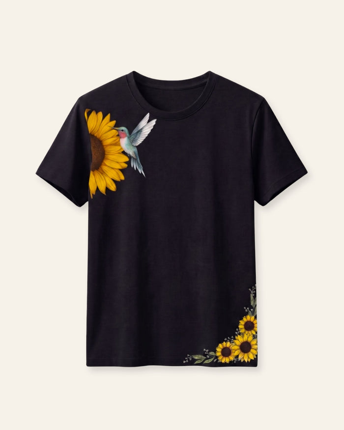 Girls Sunflower Dragonfly Tee — Black