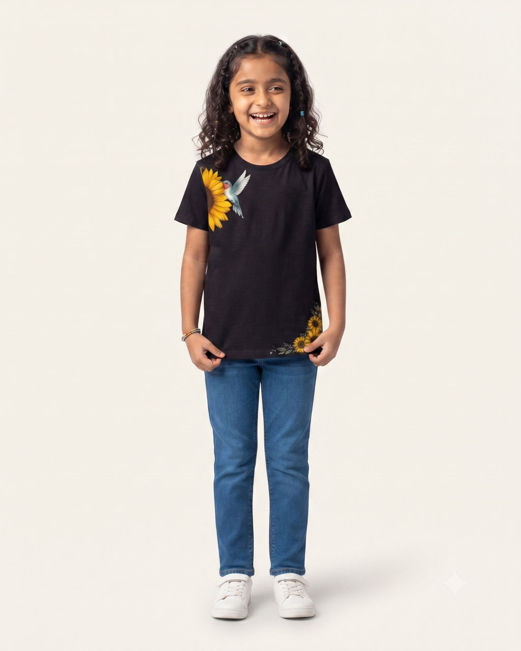 Girls Sunflower Dragonfly Tee — Black
