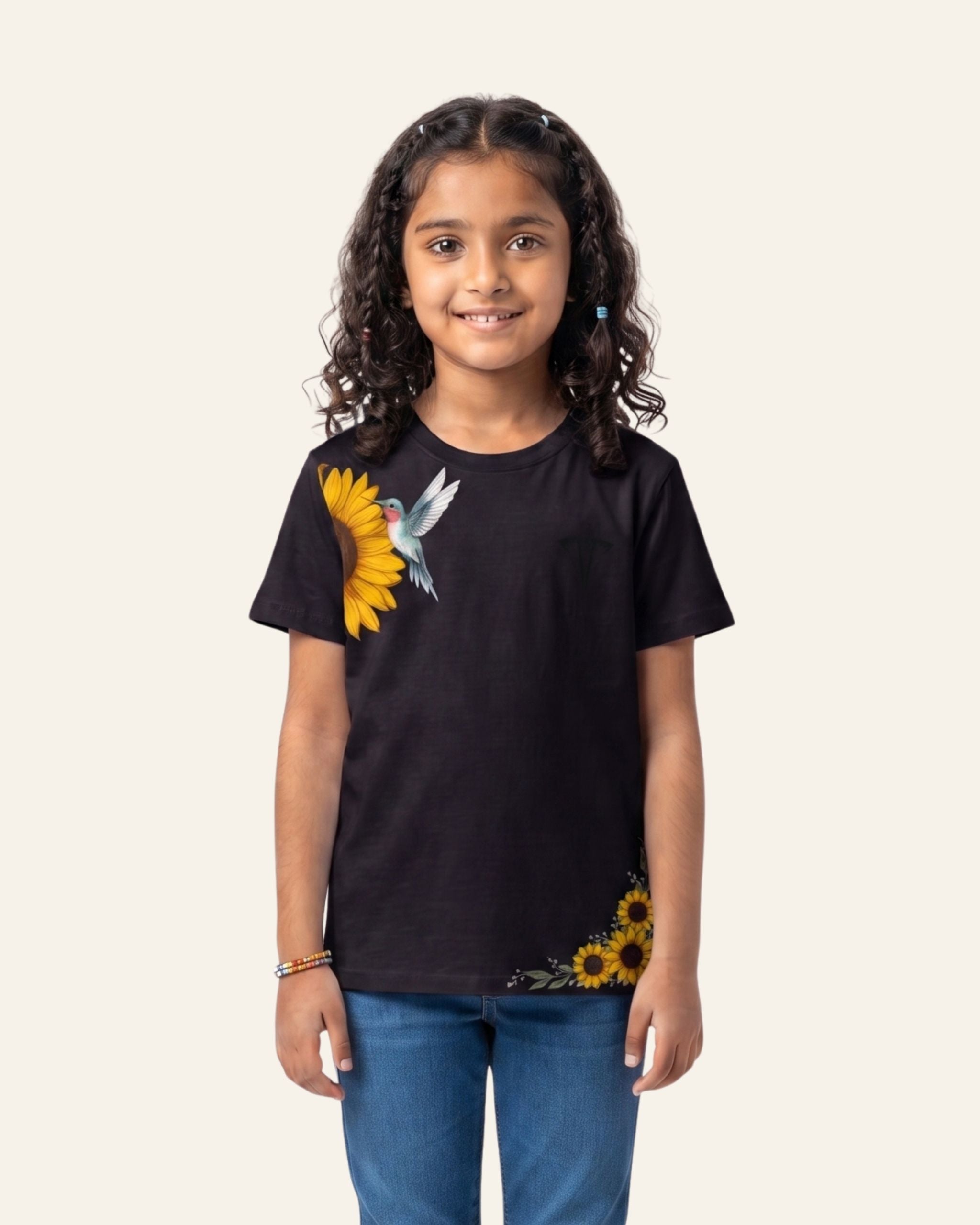Girls Sunflower Dragonfly Tee — Black