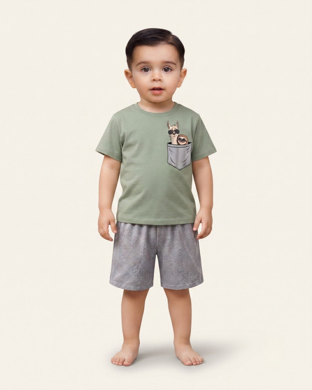 Boys Panda Pocket Shorts Set — Sage