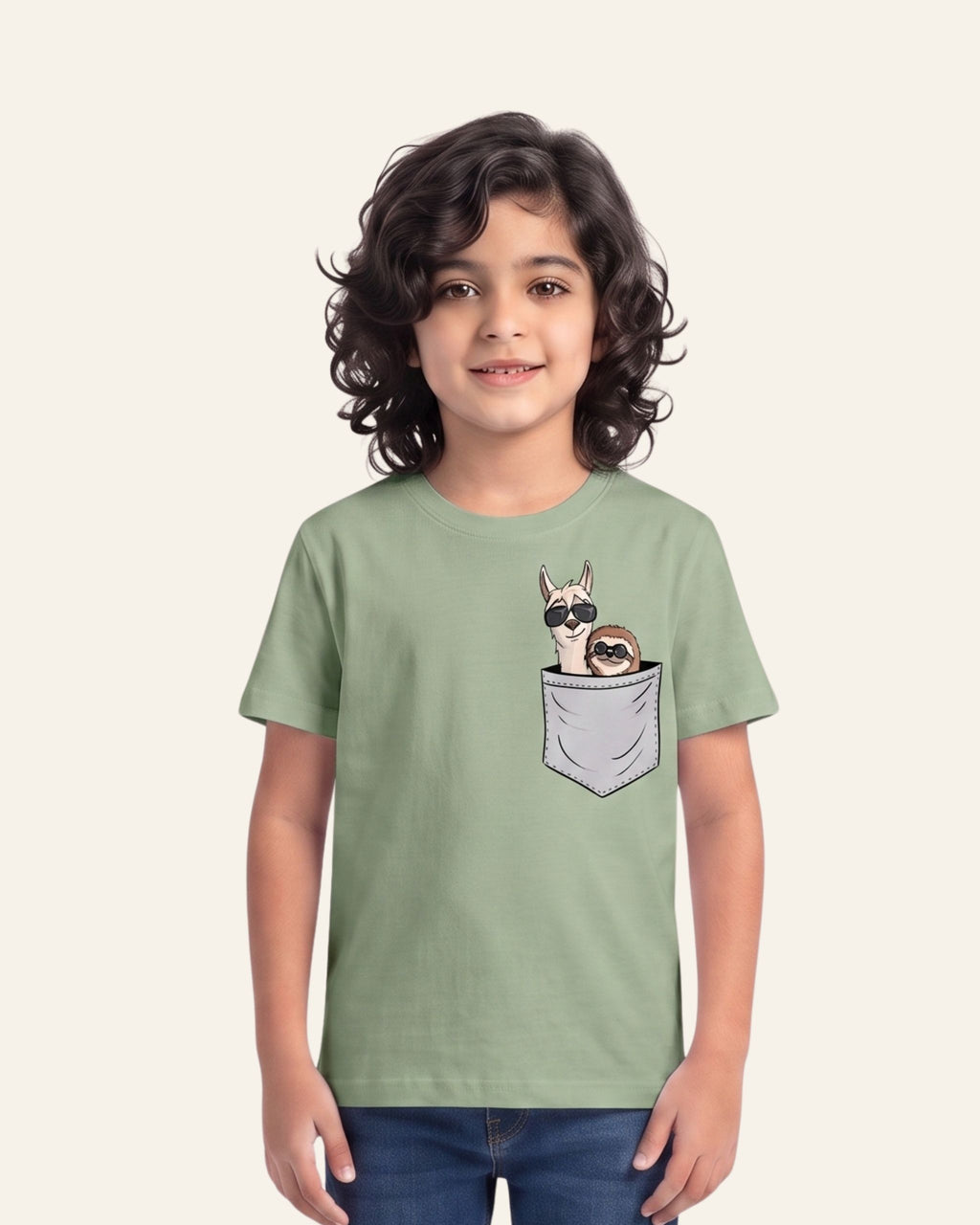 Boys Raccoon Pocket Tee — Sage