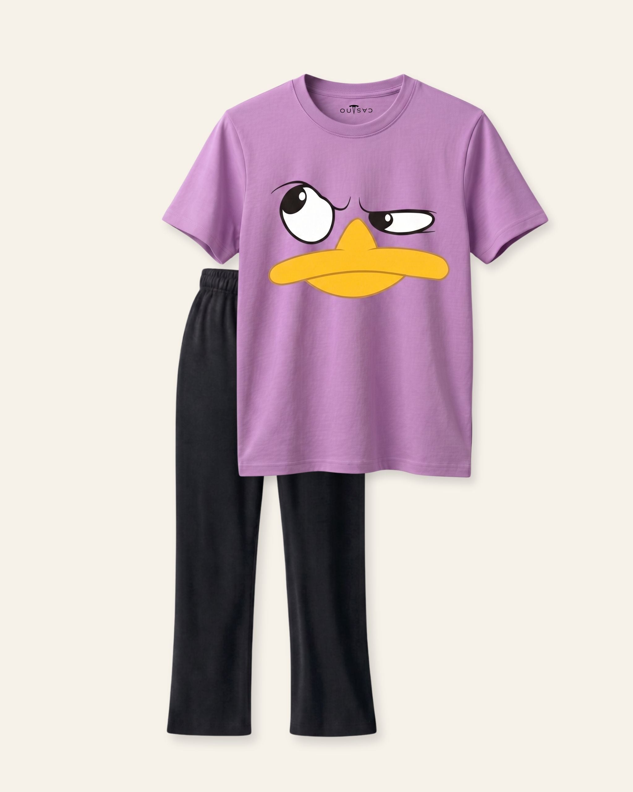 Girls Duck Face Trouser Set — Lilac