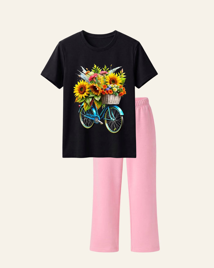 Girls Sunflower Bicycle Trouser Set