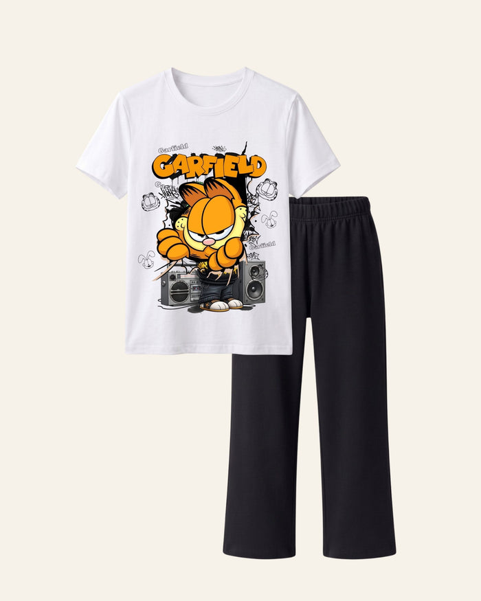 Kids Cartoon Cat Trouser Set