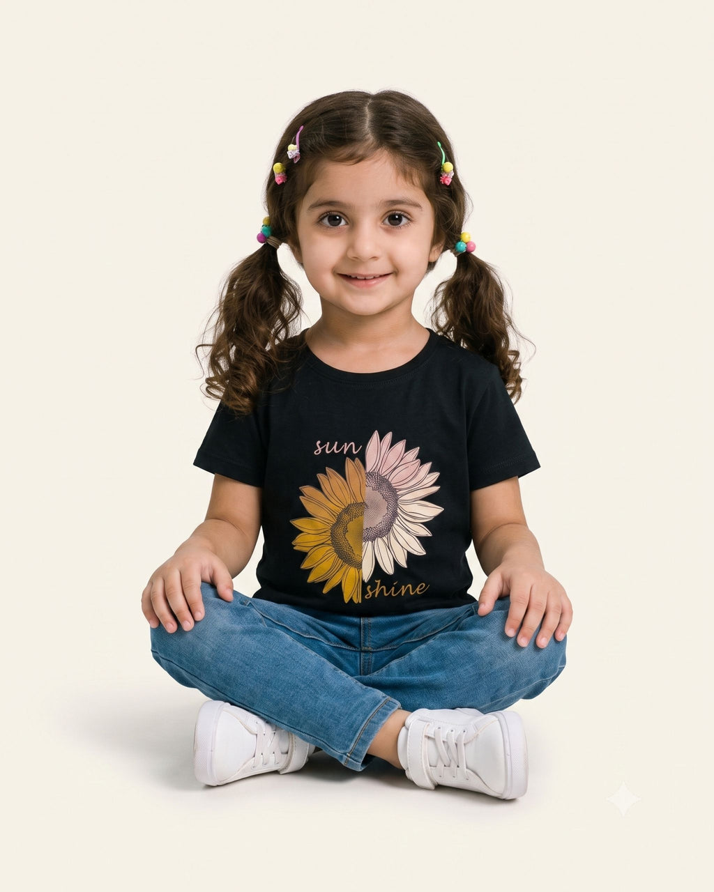 Girls Sunflower Bloom Tee — Black