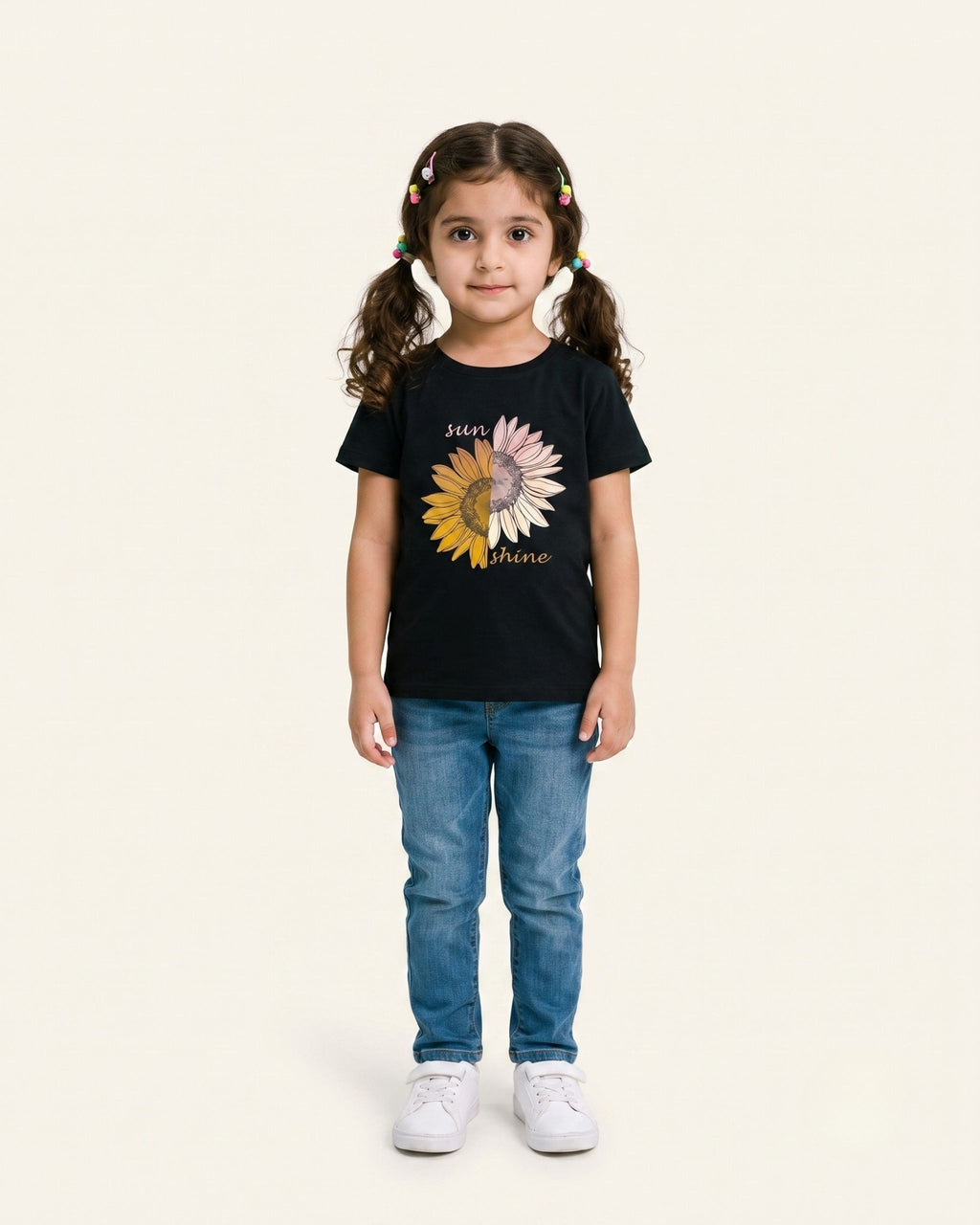 Girls Sunflower Bloom Tee — Black