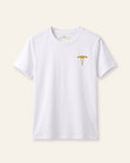 Kids white basic tee with the OUTCAST logo, flat front