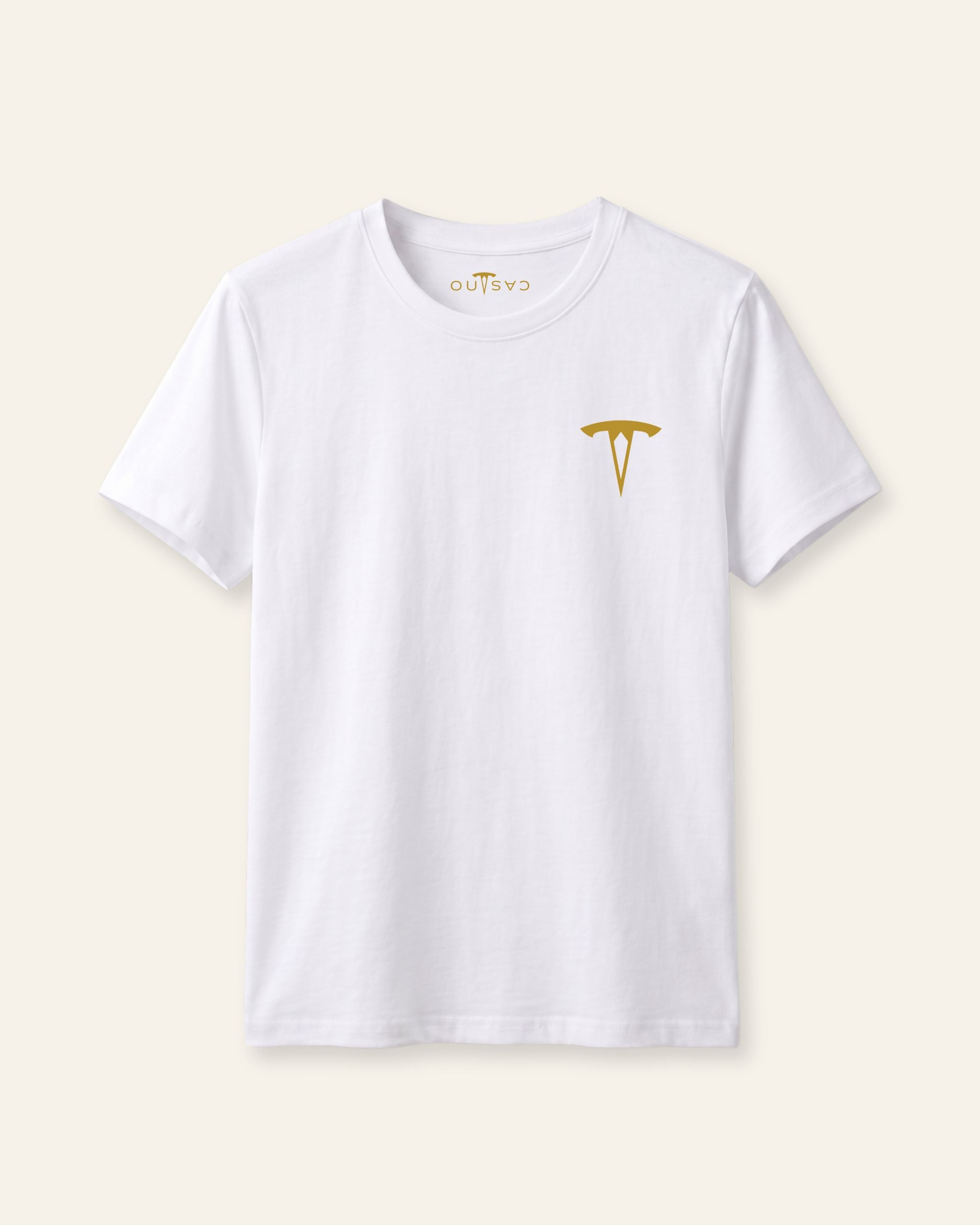 Kids white basic tee with the OUTCAST logo, flat front