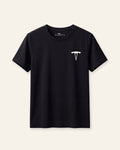 Kids black basic tee with a white OUTCAST logo, flat front