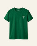 Kids green basic tee with a white OUTCAST logo, flat front