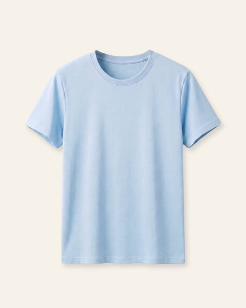 Girls sky blue basic tee, front