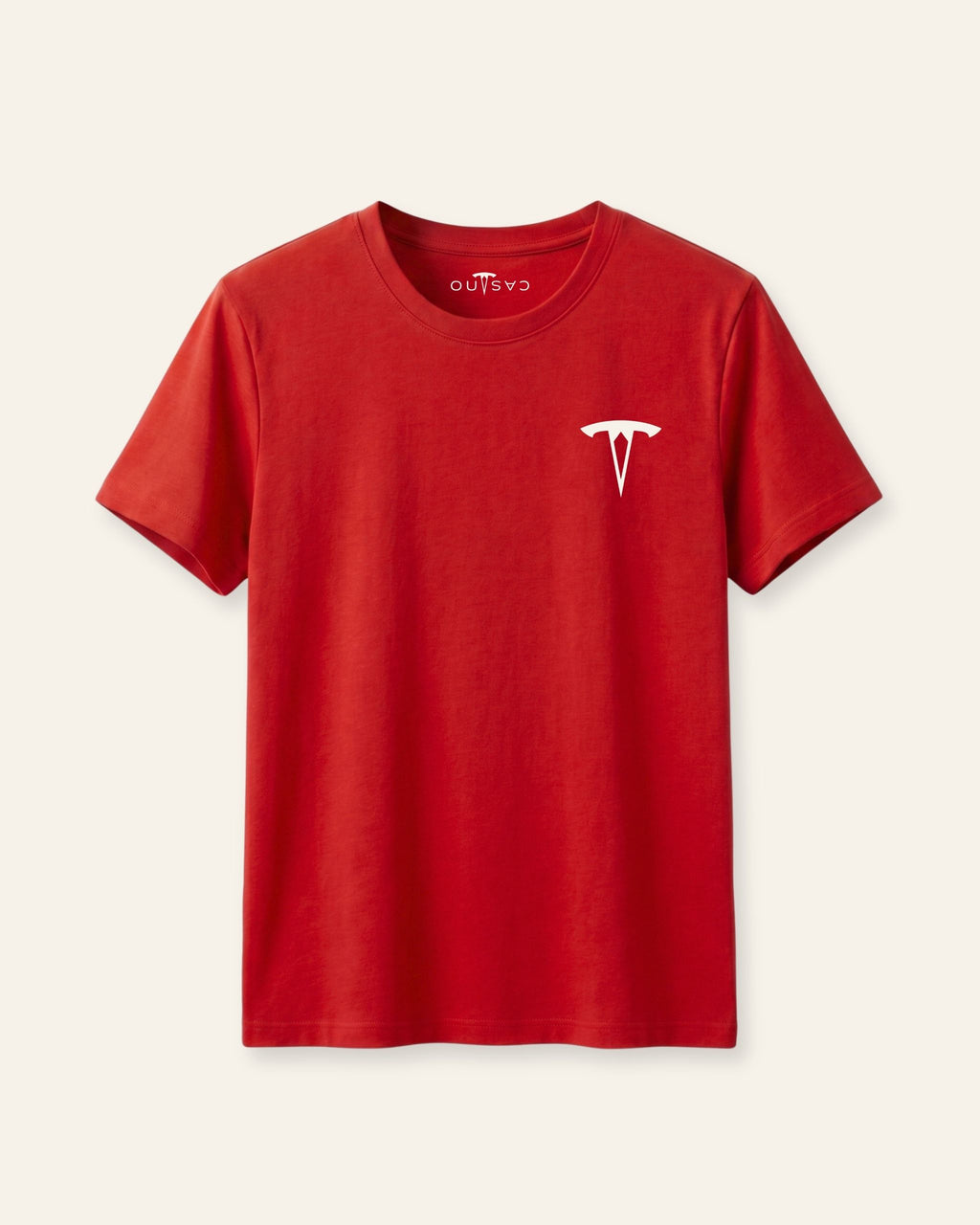 Kids red basic tee with a white OUTCAST logo, flat front