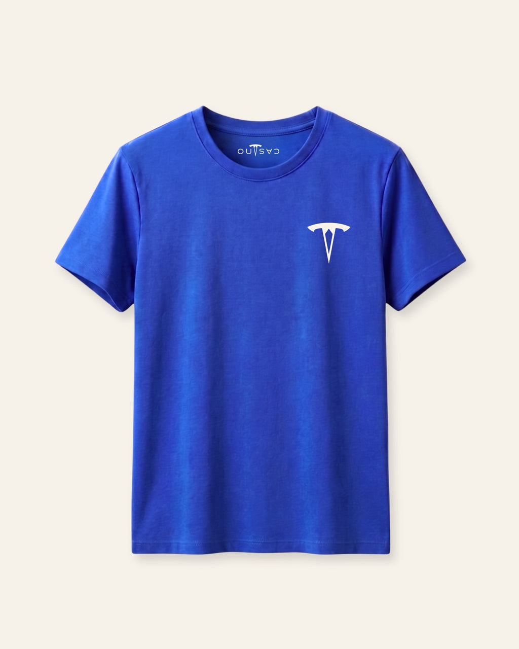 Kids royal blue basic tee with a white OUTCAST logo, flat front