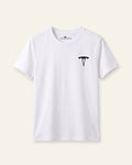 Kids white basic tee with a black OUTCAST logo, flat front